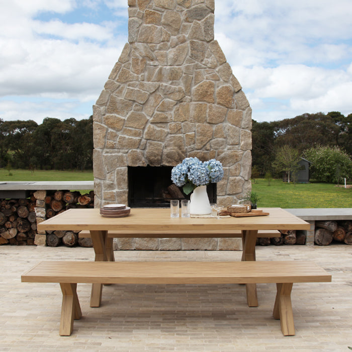 Ravenne 3pc Table and Bench Dining Setting - Timber Look