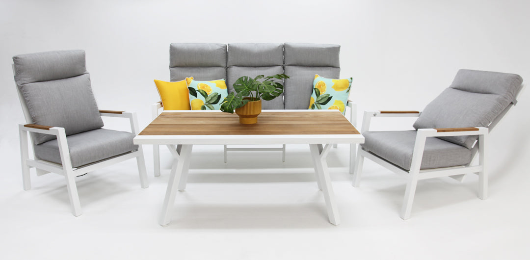 Esperance 4pc Lounge Setting with Sunbrella Fabric and Teak - White