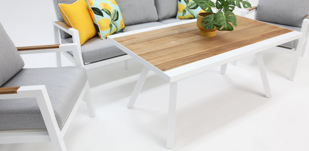 Esperance 4pc Lounge Setting with Sunbrella Fabric and Teak - White