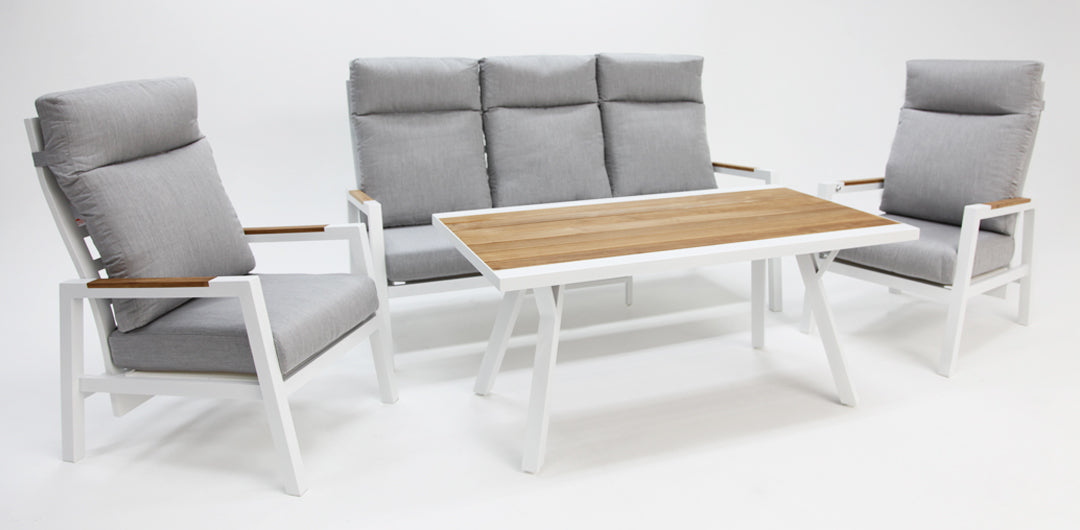 Esperance 4pc Lounge Setting with Sunbrella Fabric and Teak - White