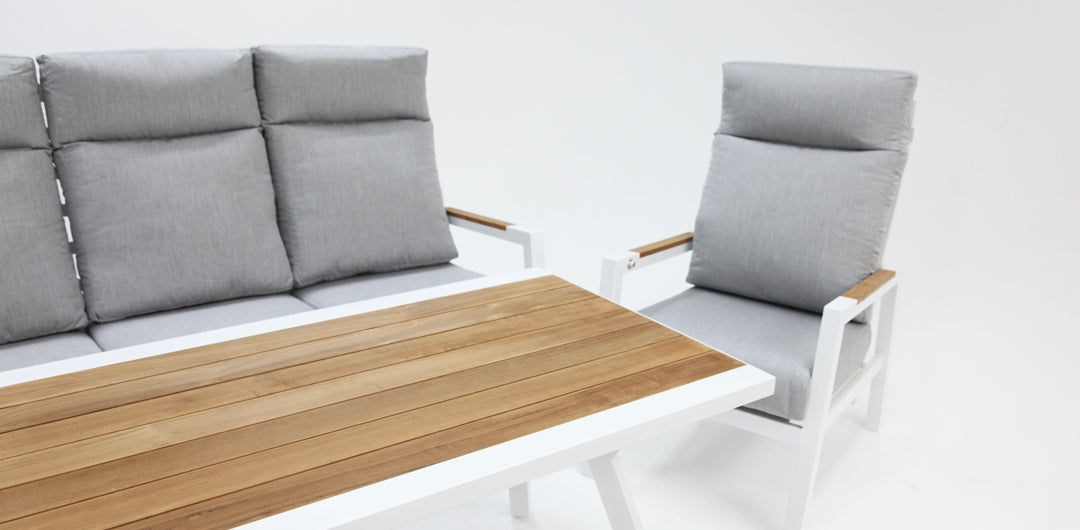 Esperance 4pc Lounge Setting with Sunbrella Fabric and Teak - White