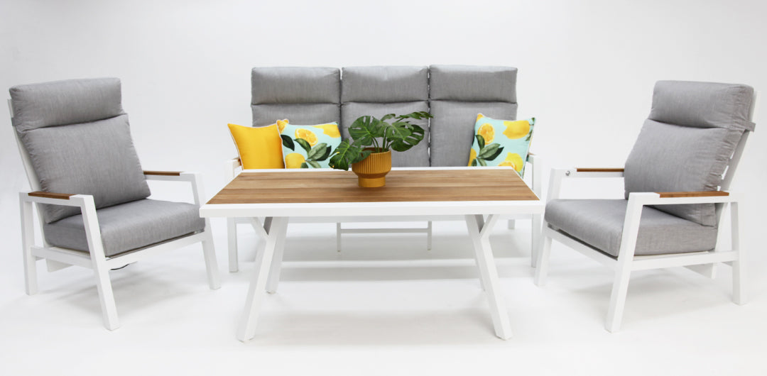 Esperance 4pc Lounge Setting with Sunbrella Fabric and Teak - White