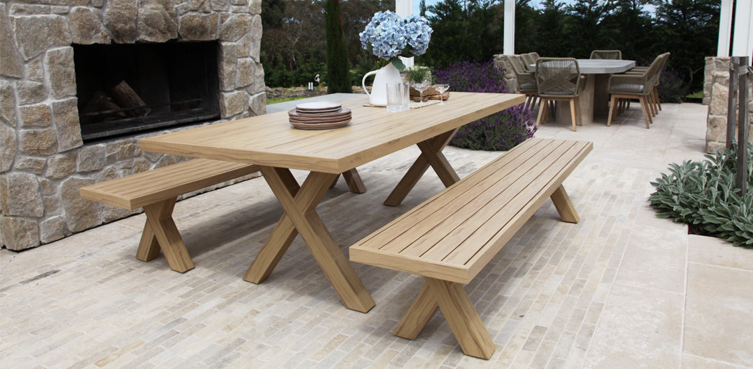Ravenne 3pc Table and Bench Dining Setting - Timber Look