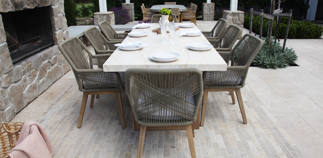 Veltis Albenga 9pc Travertine Dining Setting