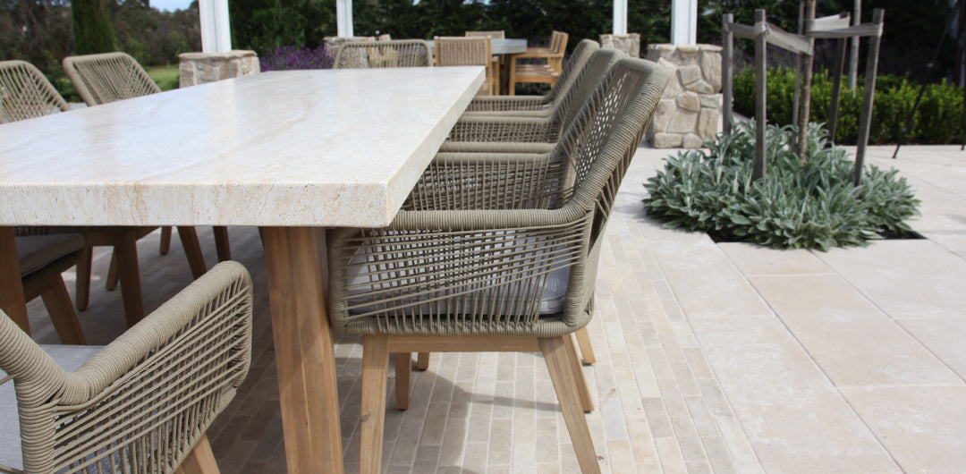 Veltis Albenga 9pc Travertine Dining Setting