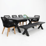 Load image into Gallery viewer, Ravenne Albenga 7pc Dining and Bench Setting - Black