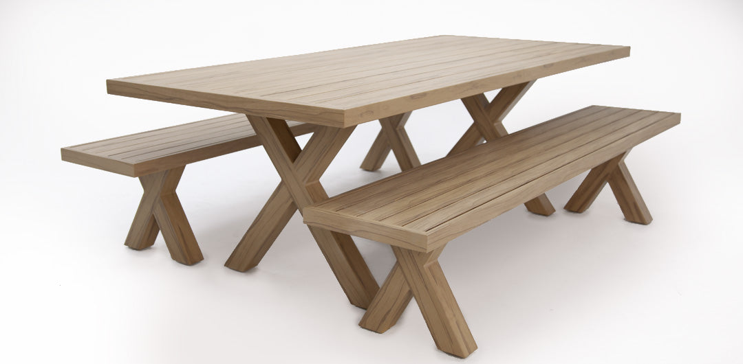 Ravenne 3pc Table and Bench Dining Setting - Timber Look
