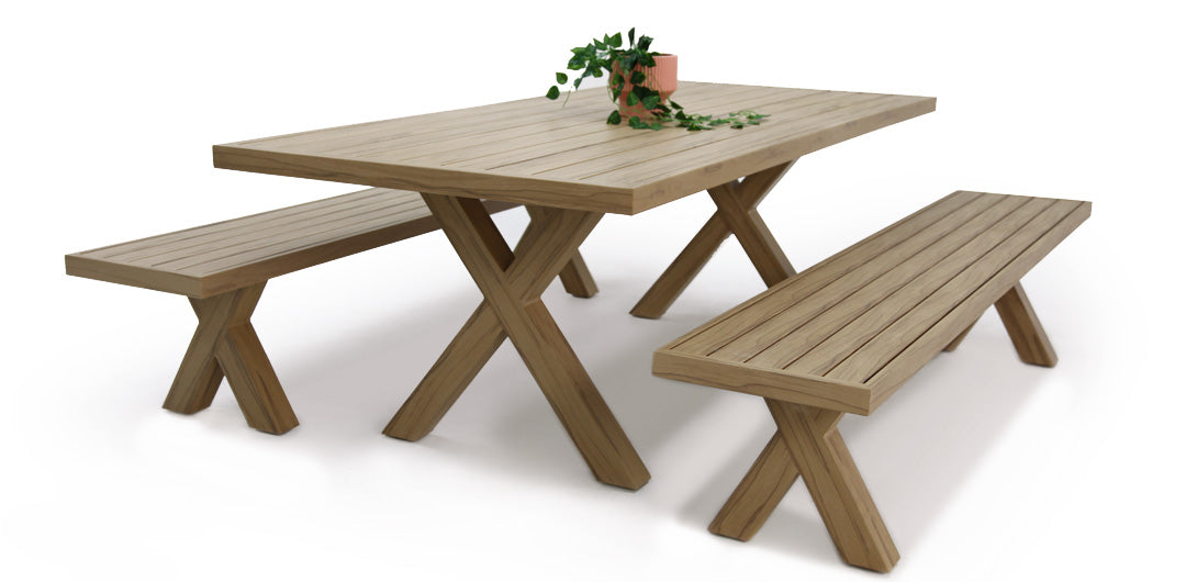 Ravenne 3pc Table and Bench Dining Setting - Timber Look