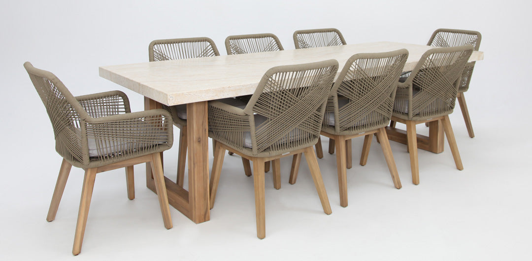 Veltis Albenga 9pc Travertine Dining Setting