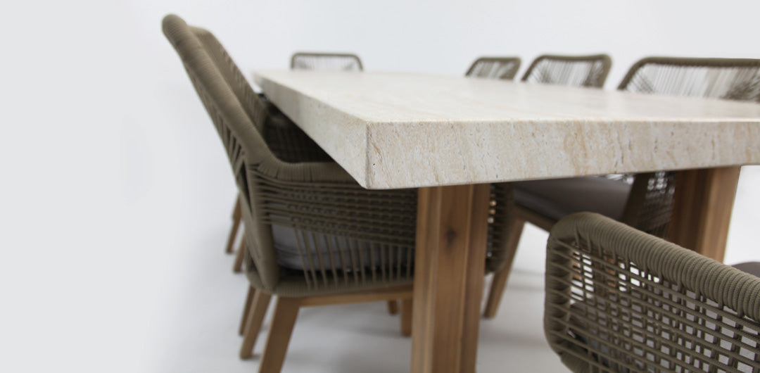 Veltis Albenga 9pc Travertine Dining Setting