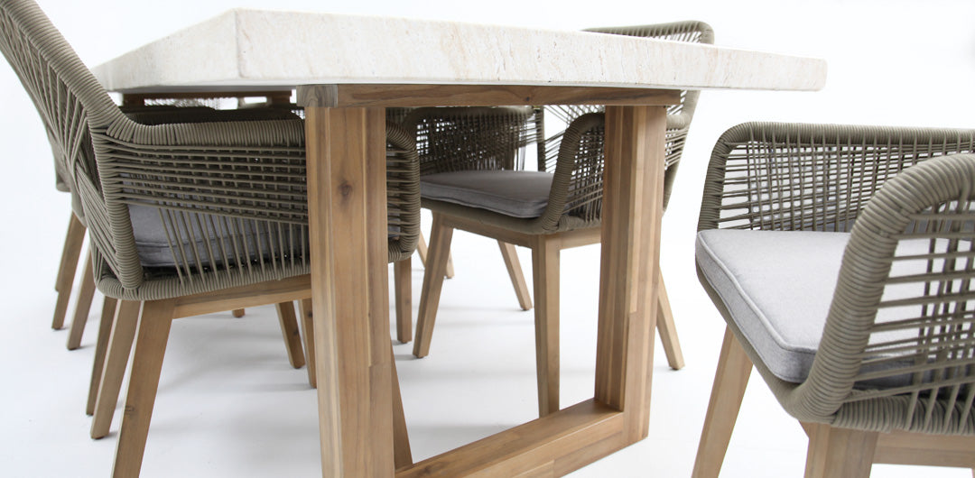 Veltis Albenga 9pc Travertine Dining Setting