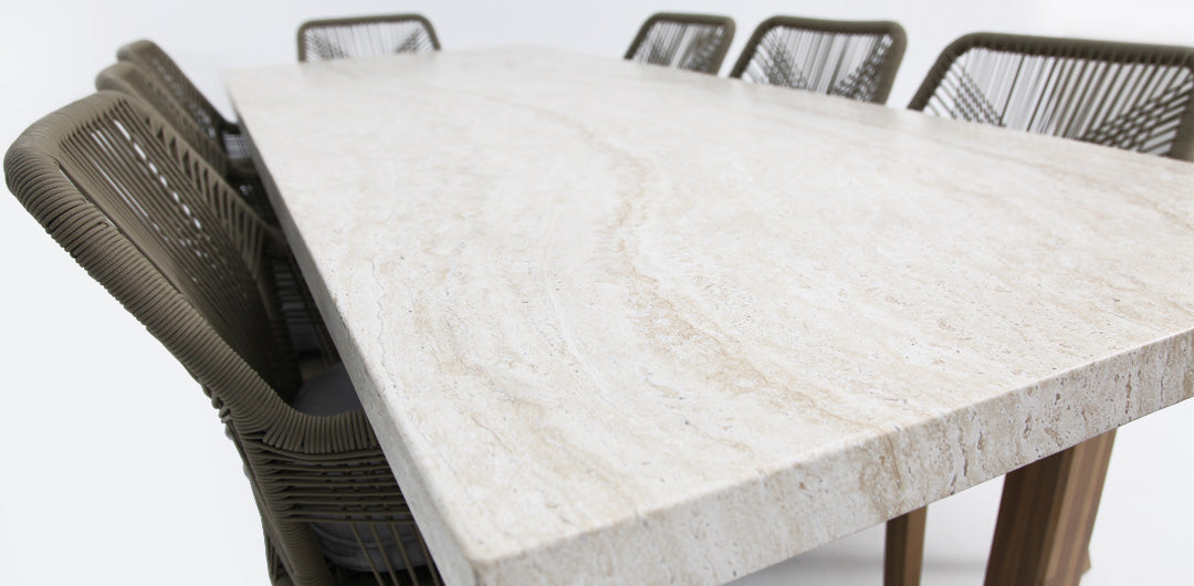 Veltis Albenga 9pc Travertine Dining Setting