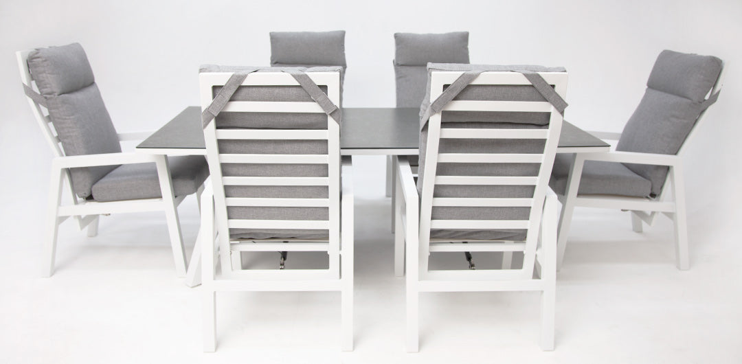 Athena 7pc Recline Dining Setting - White