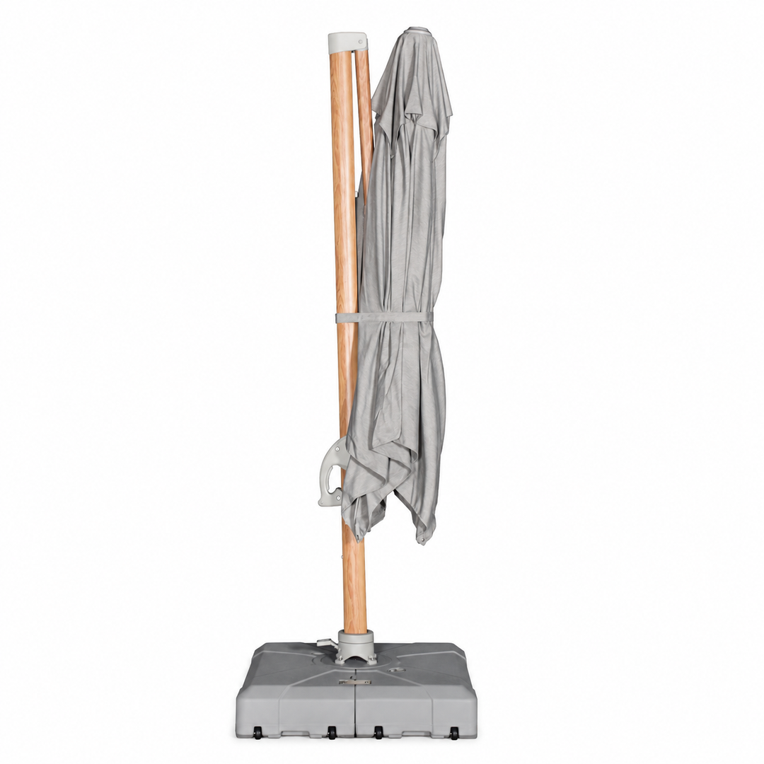 Amalfi 3x3m Cantilever Umbrella Timber Look Frame with Water Base - Light Grey