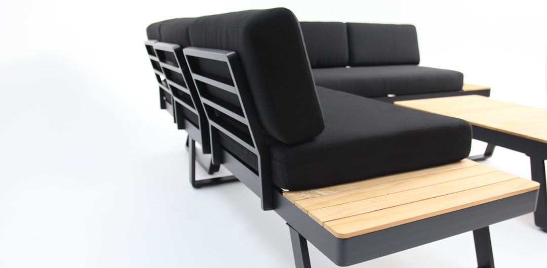 Carringbush Corner Lounge Setting With Sunbrella Fabric and Teak - Black