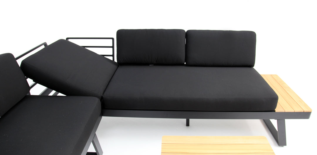 Carringbush Corner Lounge Setting With Sunbrella Fabric and Teak - Black