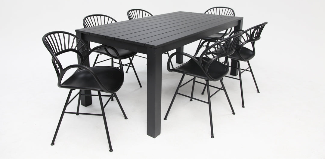 Dallas Fantail 7pc Dining Setting - Black