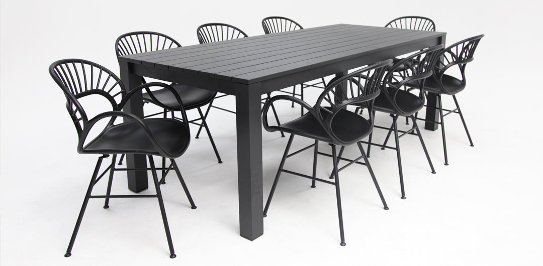 Dallas Fantail 9pc Dining Setting - Black