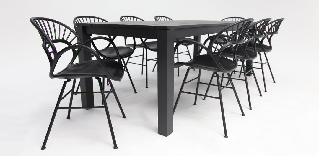 Dallas Fantail 9pc Dining Setting - Black