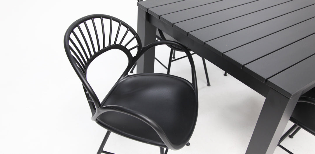 Dallas Fantail 9pc Dining Setting - Black