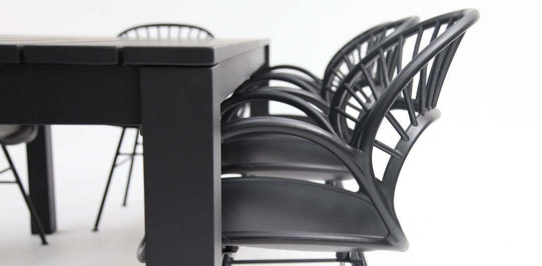 Dallas Fantail 9pc Dining Setting - Black