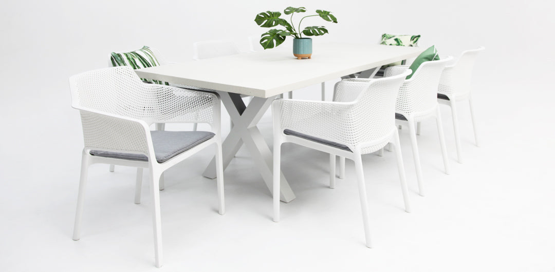 Drift Bailey Armchair 9pc Terrazzo Dining Setting - White