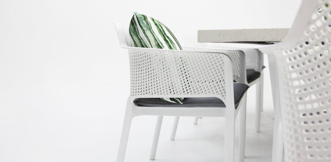 Drift Bailey Armchair 9pc Terrazzo Dining Setting - White