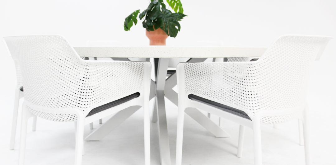 Drift Bailey Armchair Round 9pc Terrazzo Dining Setting