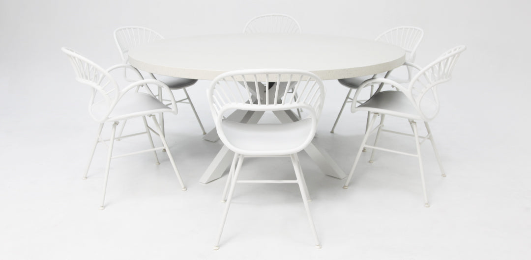 Drift Fantail Round 7pc Terrazzo Dining Setting