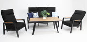 Esperance 4pc Lounge Setting with Sunbrella Fabric and Teak - Black