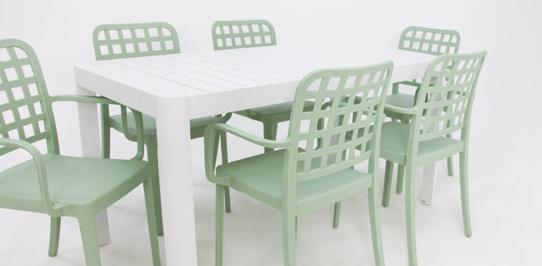 Frankie Azura 7pc Dining Set with Armchairs - White Green