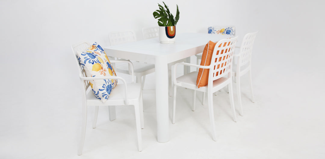 Frankie Azura 7pc Dining Set with Armchairs - White
