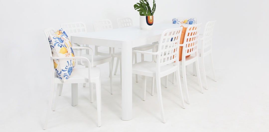 Frankie Azura 9pc Dining Set Armchair - White