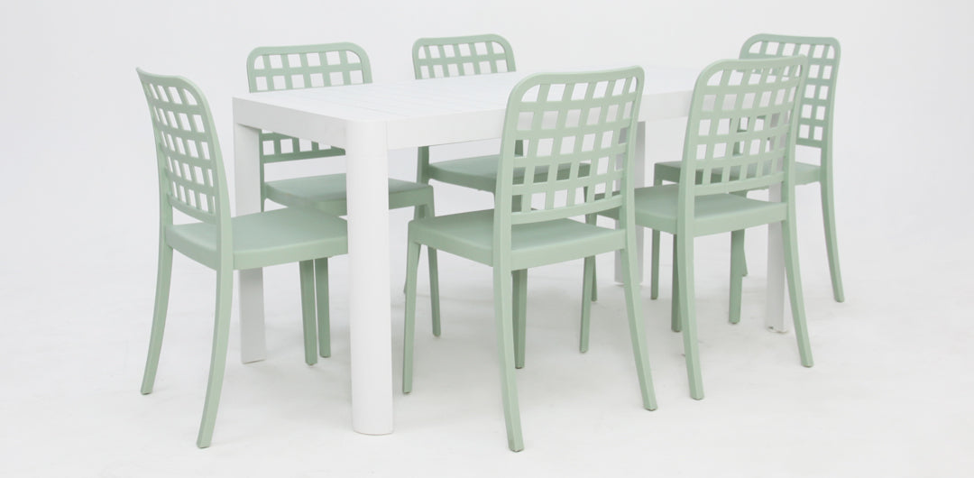 Frankie Azura 7pc Dining Set Armless - White Green