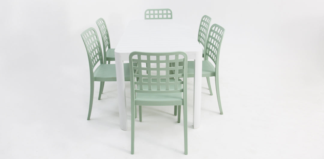 Frankie Azura 7pc Dining Set Armless - White Green