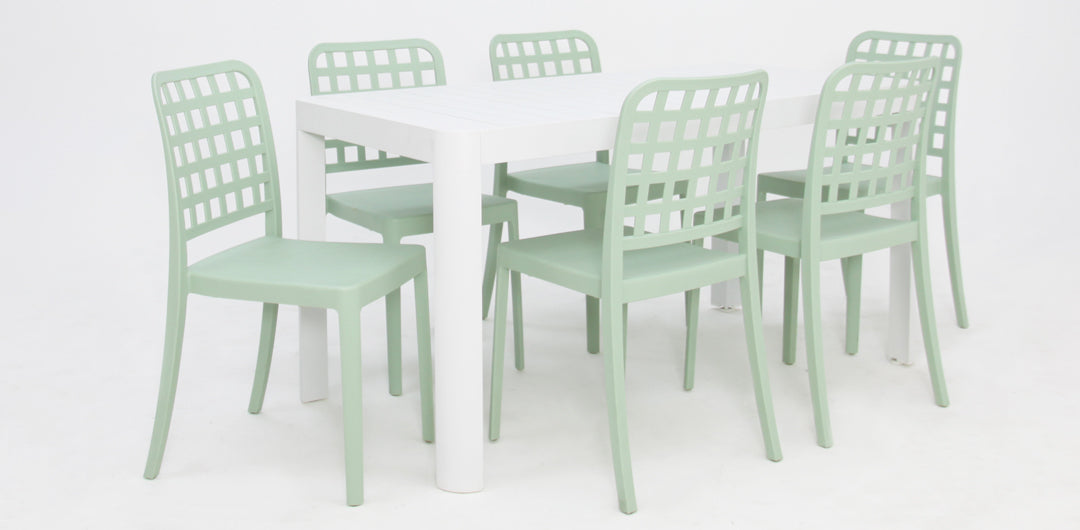 Frankie Azura 7pc Dining Set Armless - White Green