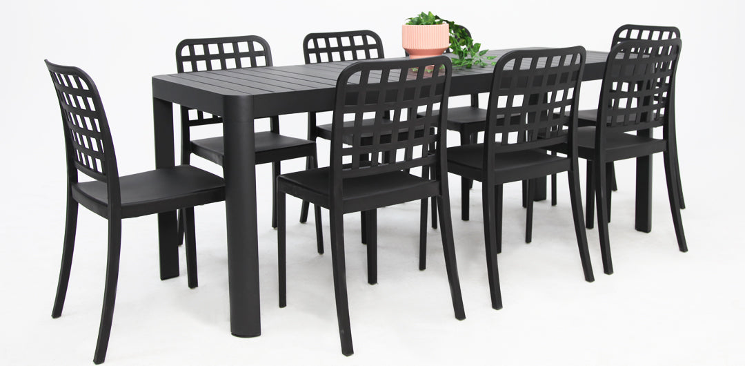 Frankie Azura 9pc Dining Set ARMLESS - Black
