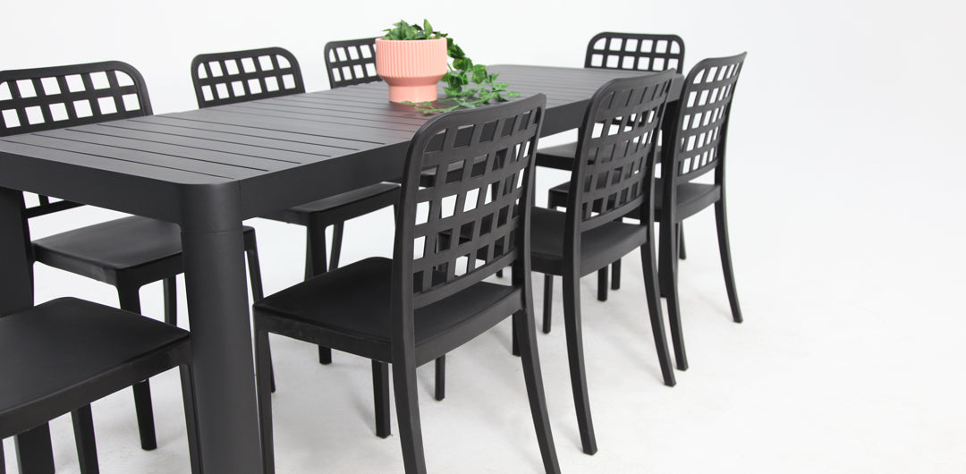 Frankie Azura 9pc Dining Set ARMLESS - Black