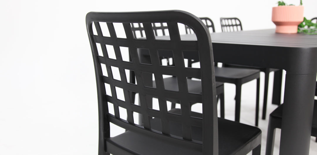 Frankie Azura 9pc Dining Set ARMLESS - Black