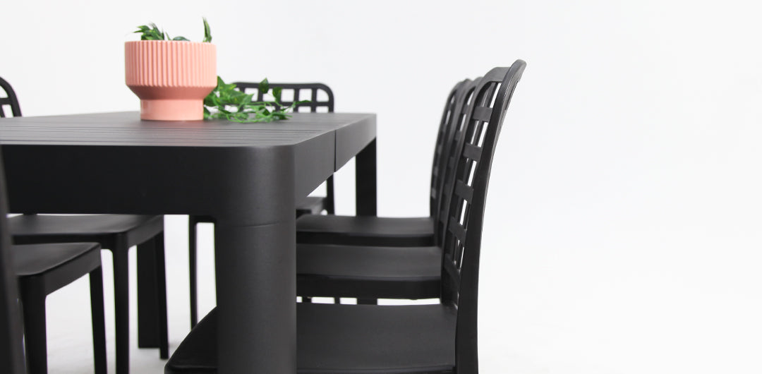 Frankie Azura 9pc Dining Set ARMLESS - Black