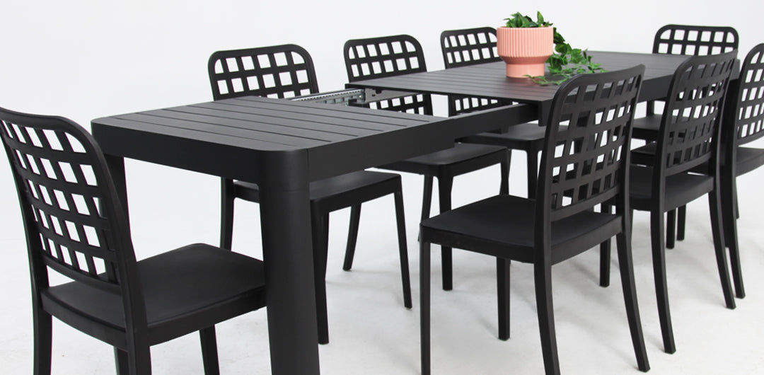 Frankie Azura 9pc Dining Set ARMLESS - Black
