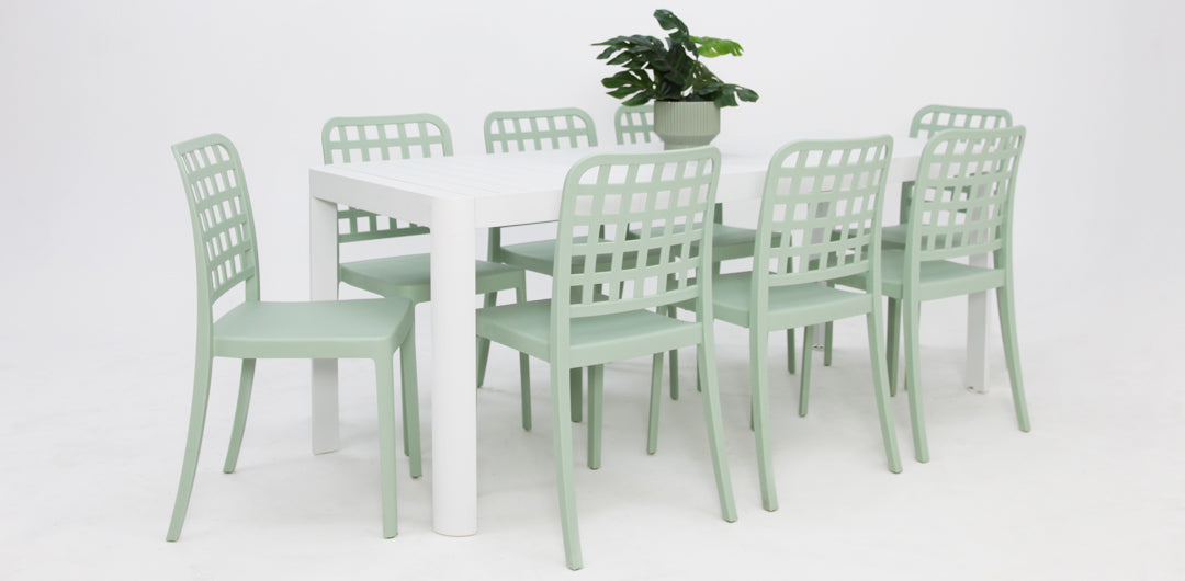 Frankie Azura 9pc Dining Set ARMLESS - Green