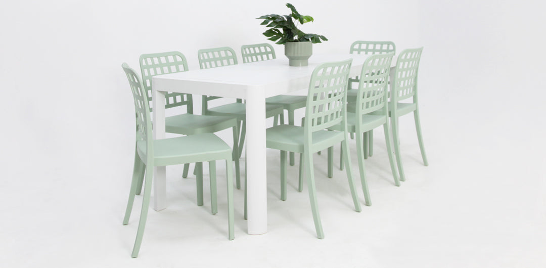 Frankie Azura 9pc Dining Set ARMLESS - Green