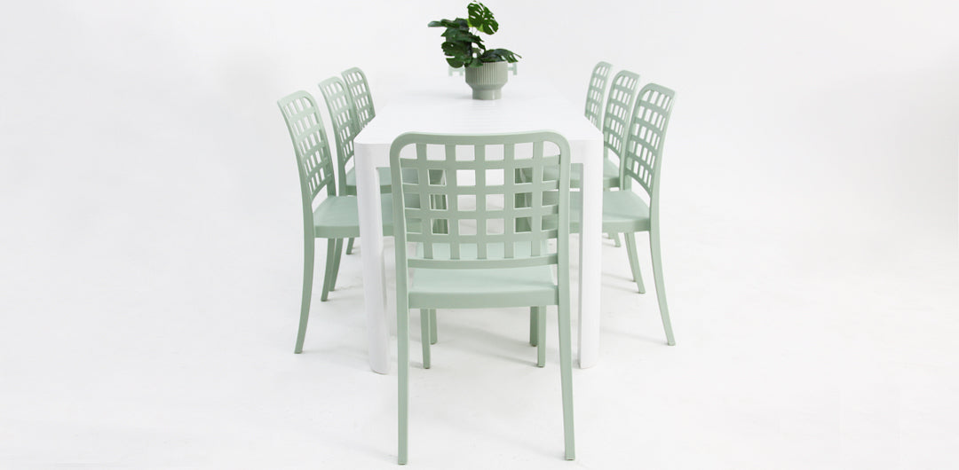 Frankie Azura 9pc Dining Set ARMLESS - Green