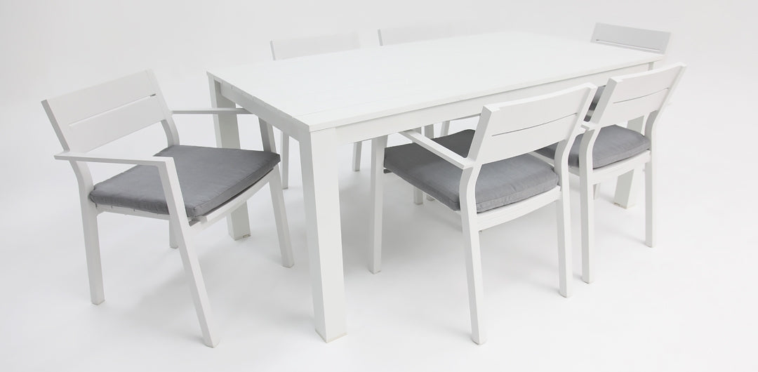 Dallas 7pc Aluminium Dining Setting - White