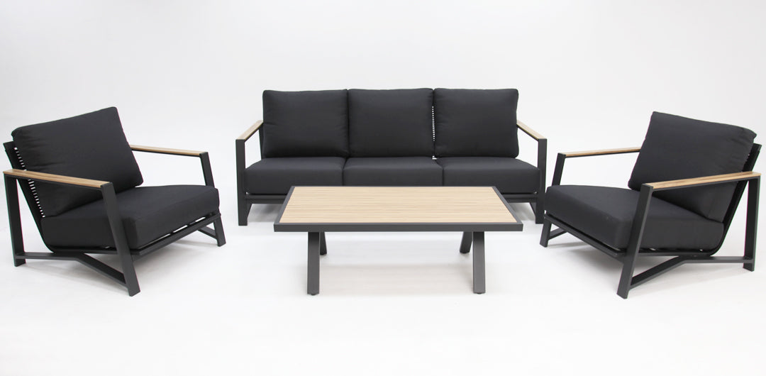 Milton 4pc Aluminium Lounge Setting - Black
