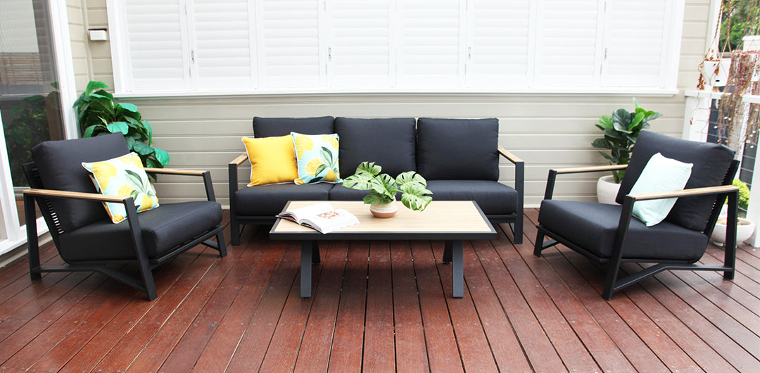 Milton 4pc Aluminium Lounge Setting - Black