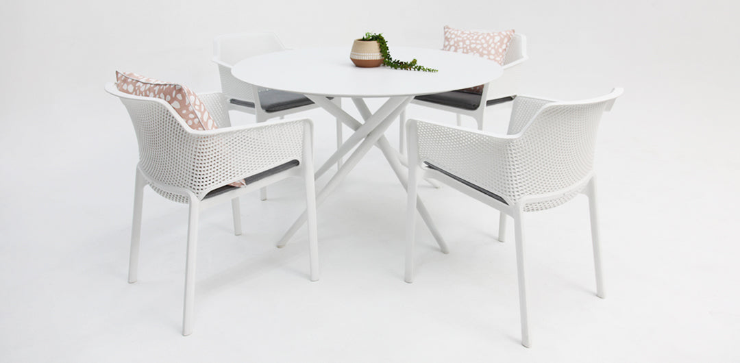Persia Bailey Armchair Round 5pc Dining Setting - White
