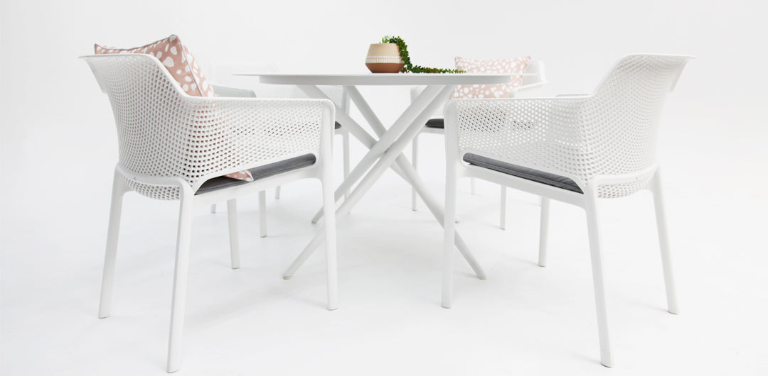 Persia Bailey Armchair Round 5pc Dining Setting - White