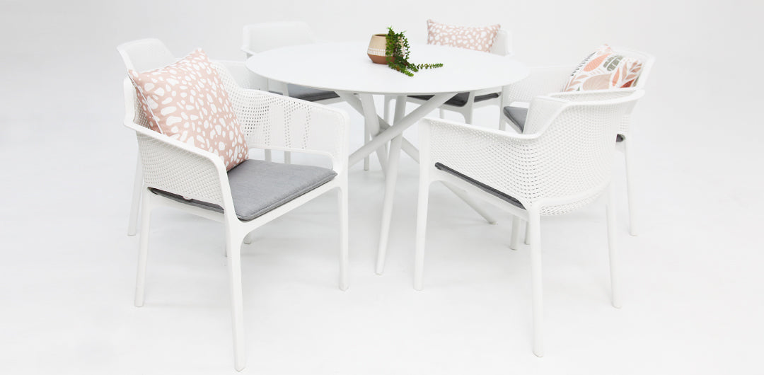Persia Bailey Armchair Round 7pc Dining Setting - White